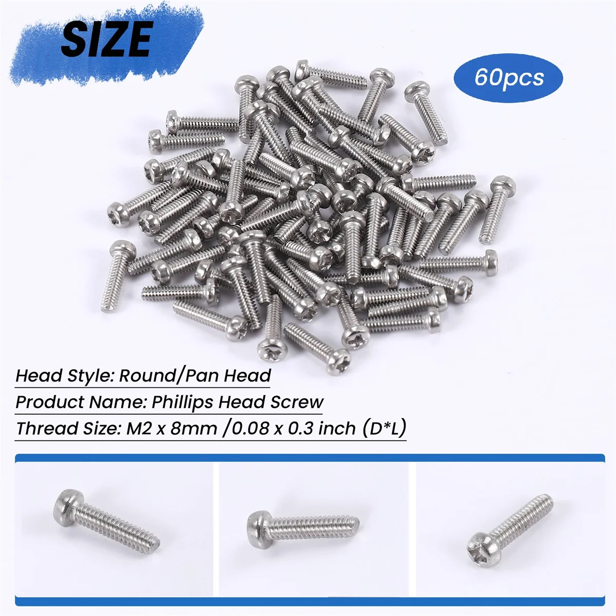 ABZV-M2 x 8mm 304 ステンレス鋼 プラスなべネジ ボルト 60本