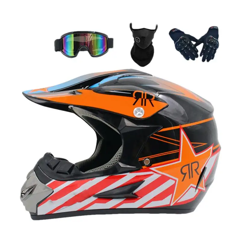 

Dirt Bike Helmets With Goggles Gloves Youth Motorcycle Helmets Off-Road Dirt Bike Hats Motorcross Face Protector For motorbikes