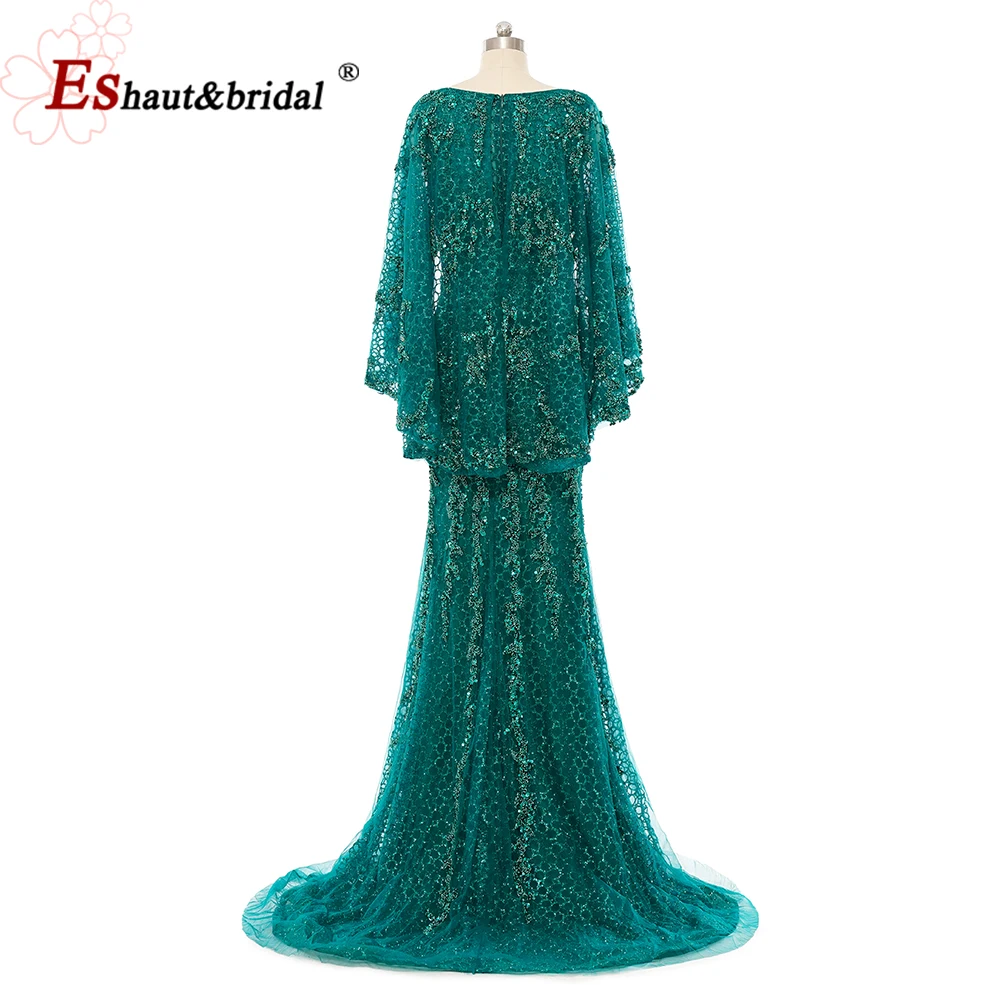 Elegant Dubai Mermaid Evening Dress with Cape Shawl 2024 Arabic O Neck Long Formal Prom Wedding Party Gowns for Women Customized