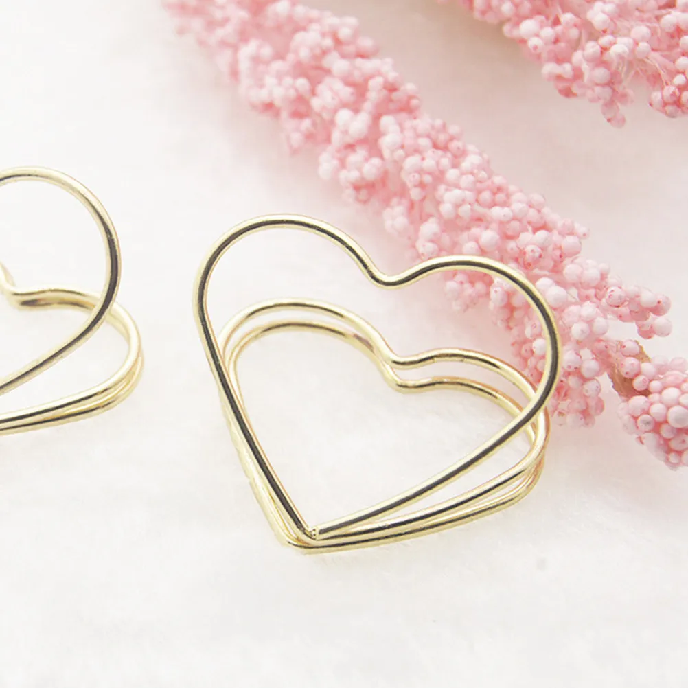 20Pcs Metal Love Shape Memo Clips Double Layer Heart Design Smooth Edges Desktop Note Holder Photo Clip Cards Clamp Creative
