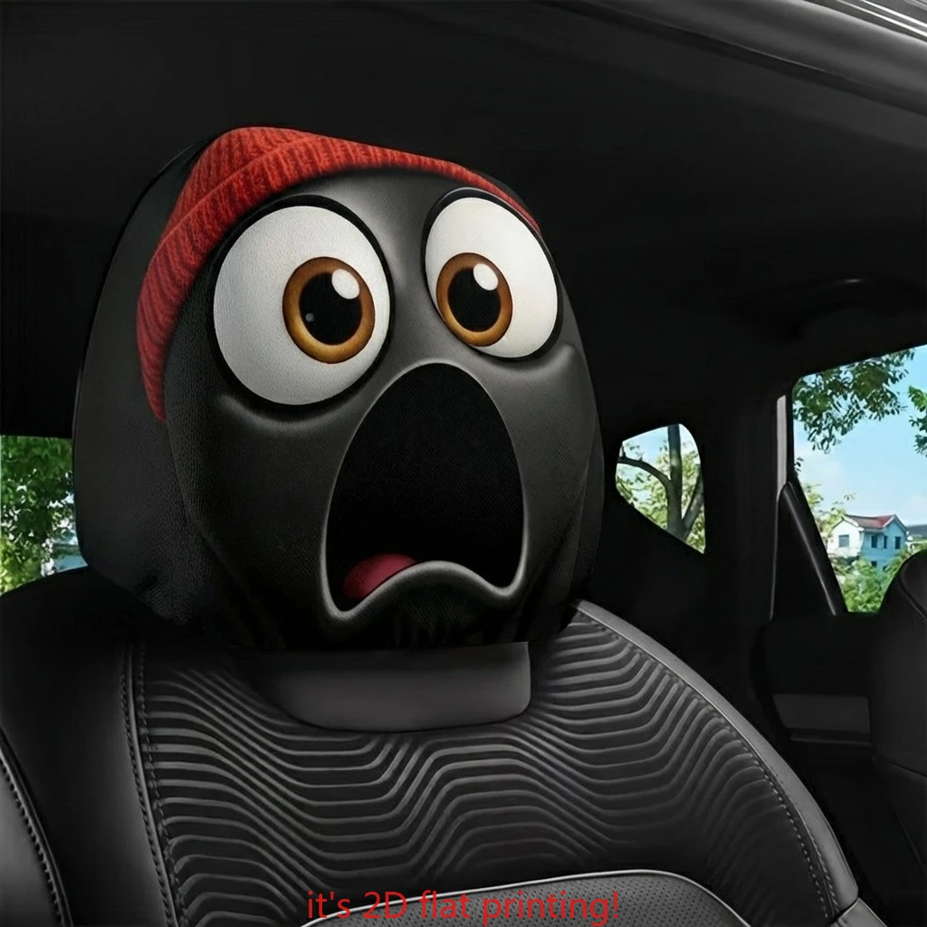 2Pcs Headrest Covers Ghost 2Pcs Headrest Cover Funny 2-Pack cute emoji fun car head pillowcase, universal fashion seat