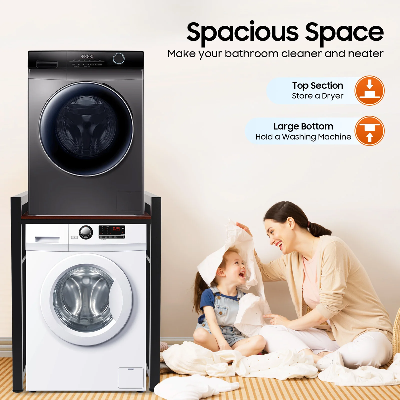 رف تخزين للغسالة والمجفف قابل للتعديل، رف منظم للحمام لتوفير المساحة، رف تخزين الغسالة والمجفف 190 كجم #1