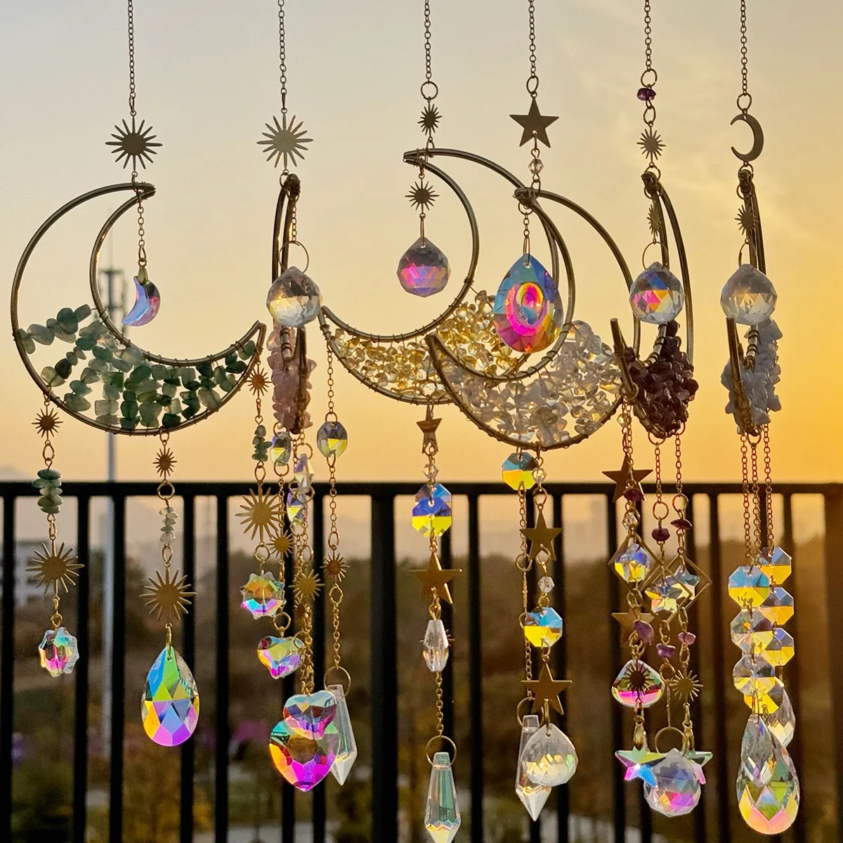 Crystal Sun Catcher Prism Wind Chimes Wall Hanging Decor Wind Bell Moon Catchers Rainbow Maker Bedroom Home Decoration Art Gift