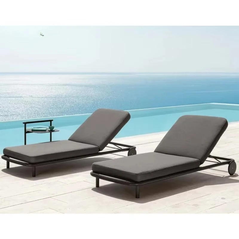 -Hotel Wooden Beach Sundeck Chairs Luxury Garden Rattan Teak Aluminum Rope Wicker Double Terrace Swimming Pool Outdoor Sunbeds
