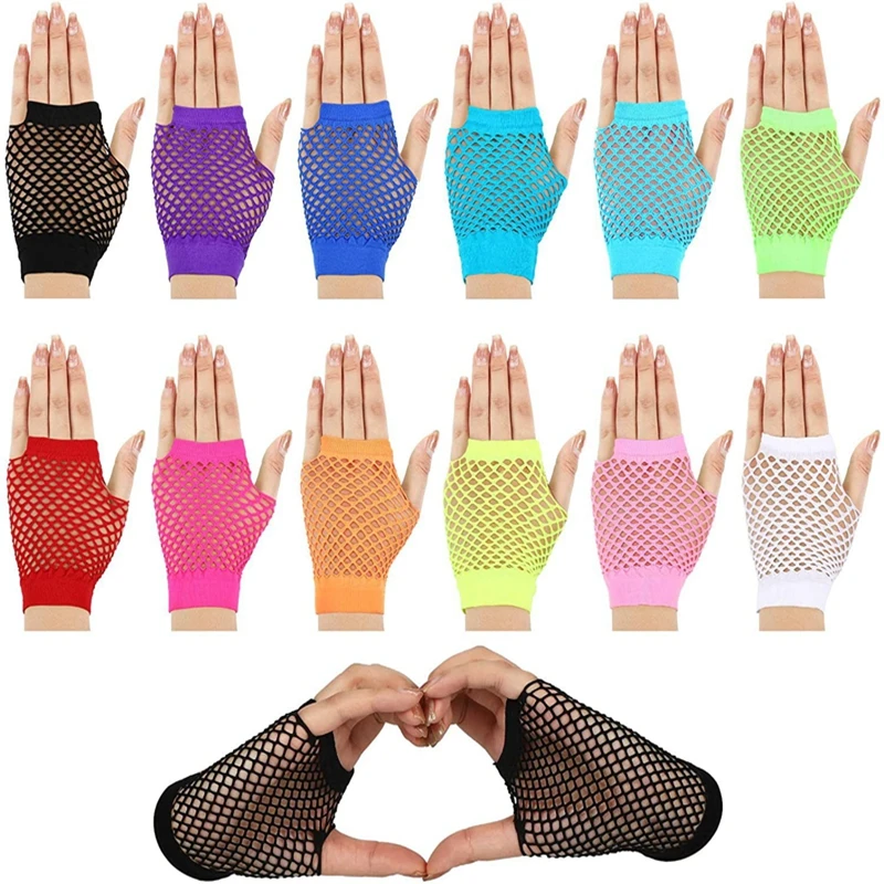 Women Sexy Fingerless Mesh Gloves Black Fishnet Lace Gloves For Female Hip Hop Cosplay Dance Gloves Halloween Gloves