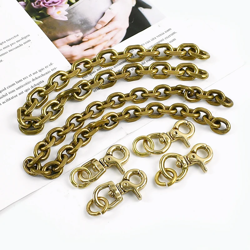 Meetee 50/100cm Solid Brass Metal Chain+2Pcs Buckles Handbag Wallet Strap Decor Chains Connecting Buckle DIY Hardware Accessory