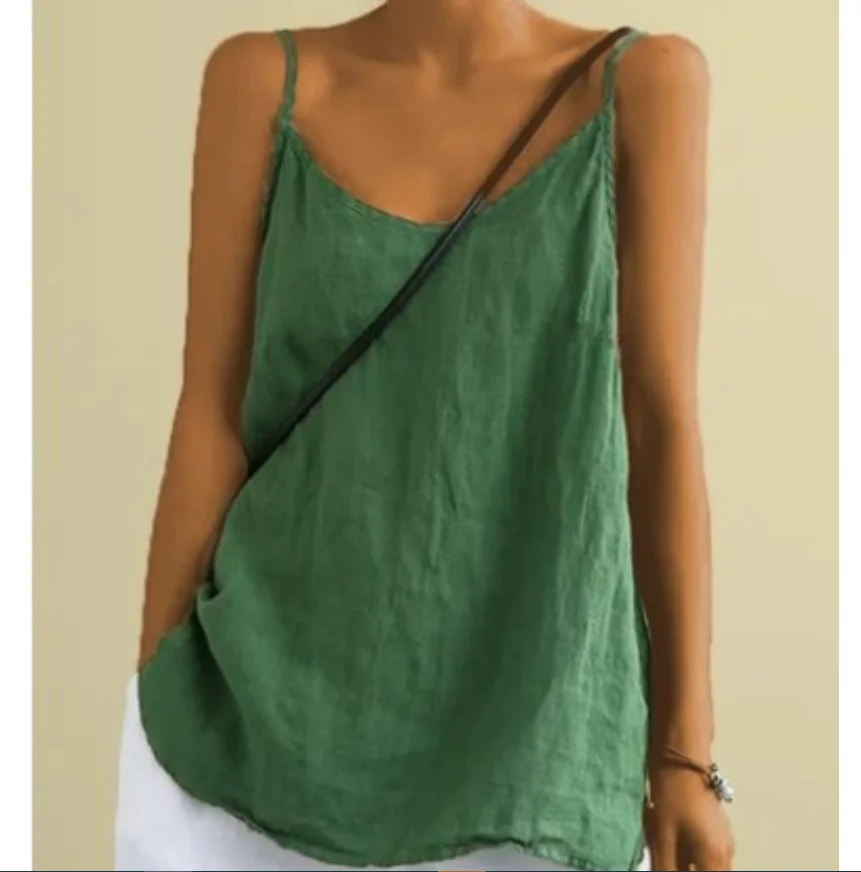 Camisola holgada y fina con cuello en V, camiseta sin mangas, top informal, ropa de mujer para vacaciones, estilo Highstreet, combina con todo, sencilla, para verano