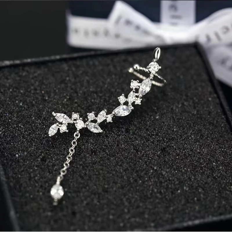 New Design Wedding Jewelry Luxury Clear  Zircon Earrings Elegant 925 Sterling Silver leaves Stud Earrings For Women