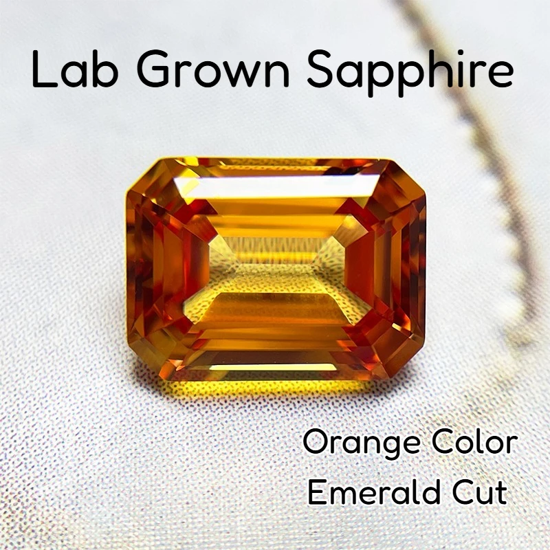 

Lab Grown Sapphire Orange Color Emerald Cut Extremely Shiny Quality DIY Ring Necklace Earrings Main Materials AGL Certificate