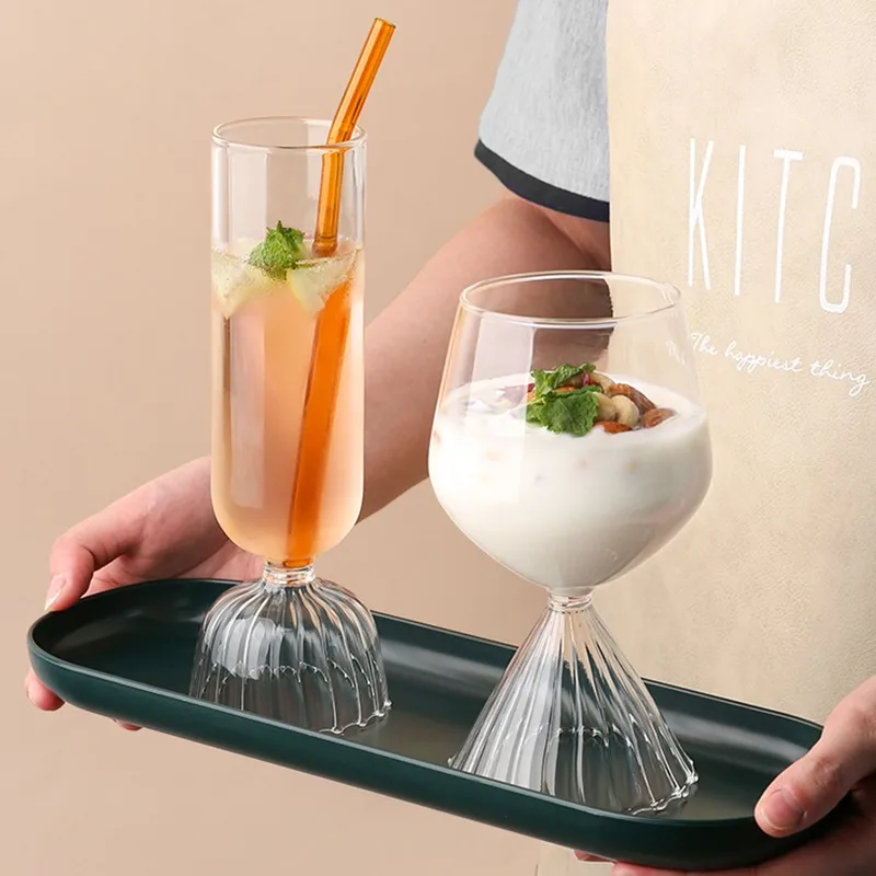 Clear Stemmed Glass Cup Highball Wine Champagne Goblet Elegant Cocktail Dessert Glass for Home Party Bar Wedding Daily Use