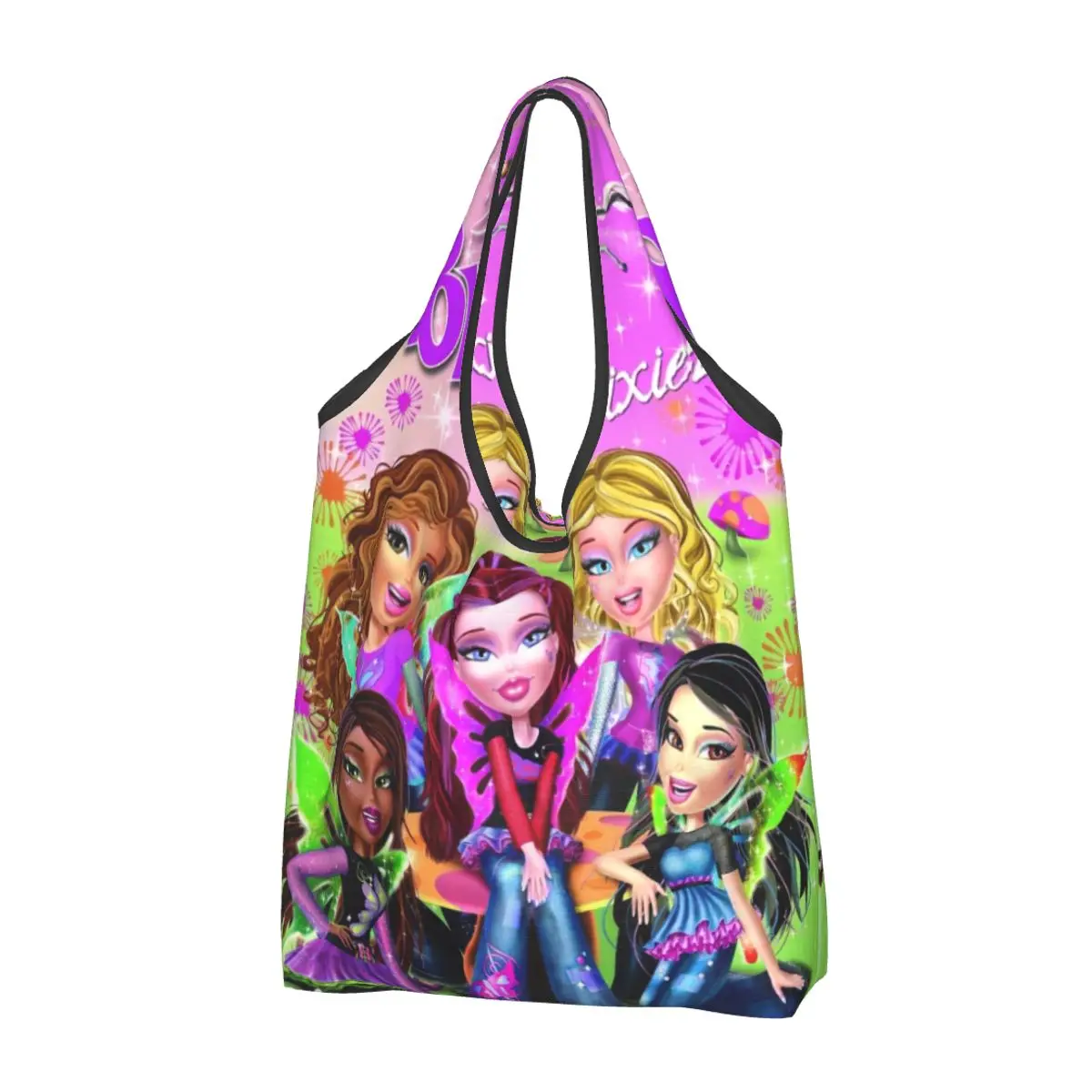 Kawaii Print Bratzs Doll Shopping Tote Bag Portable Shopper Shoulder Cartoon Tv Movie Handbag