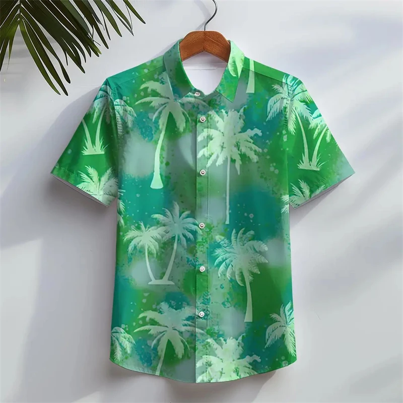 Camisa hawaiana de manga corta para hombre, camisa informal de verano para vacaciones en la playa, blusa masculina de árbol de coco, ropa de gran tamaño