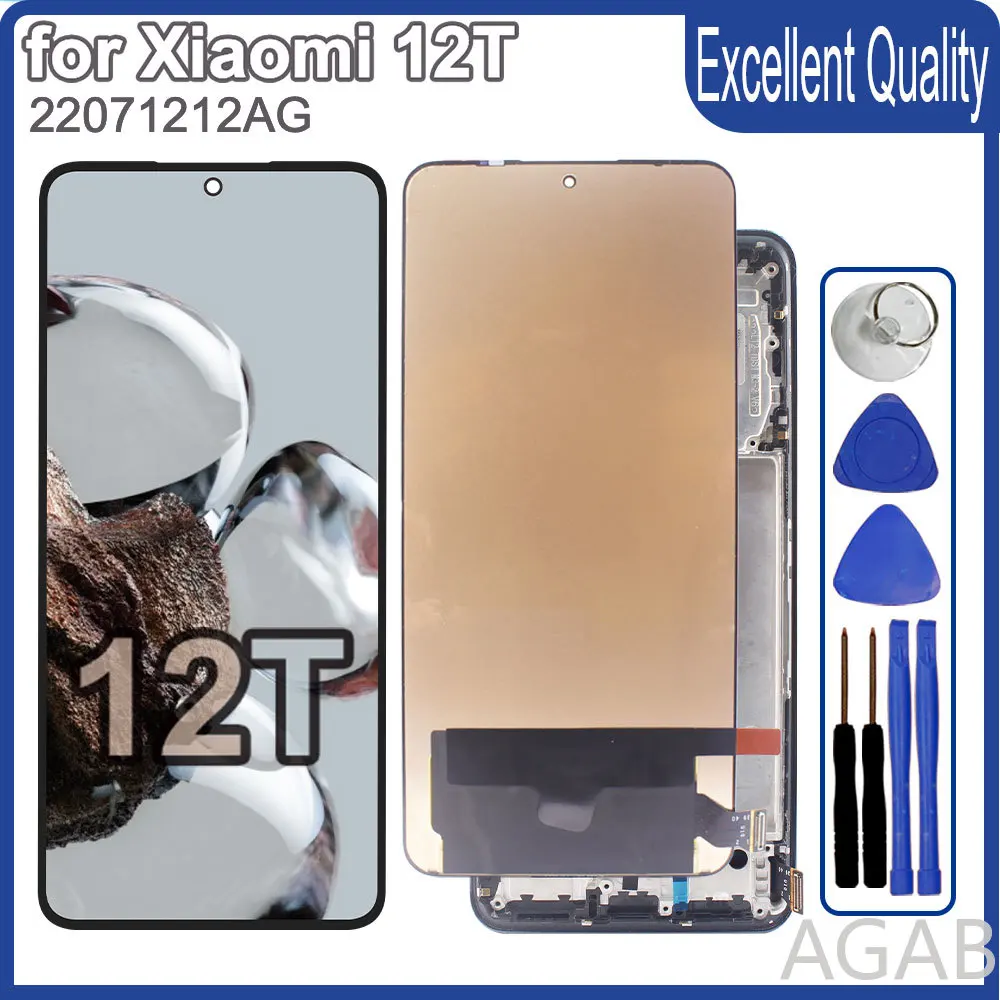 Super AMOLED LCD for Xiaomi 12T LCD Display Touch Screen Fully Assembled for Mi 12T 22071212AG Phone LCD Replacement With Frame