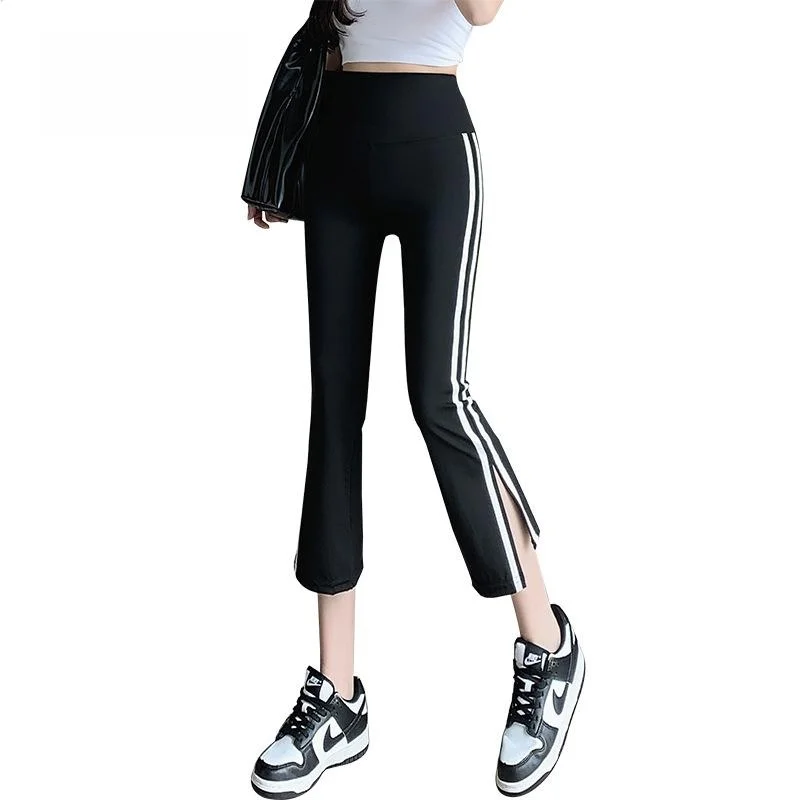 Pantaloni da yoga Bell Bot a vita alta Pantaloni da donna con strato base sottile Abbigliamento estivo da esterno Pantaloni micro svasati divisi bianchi