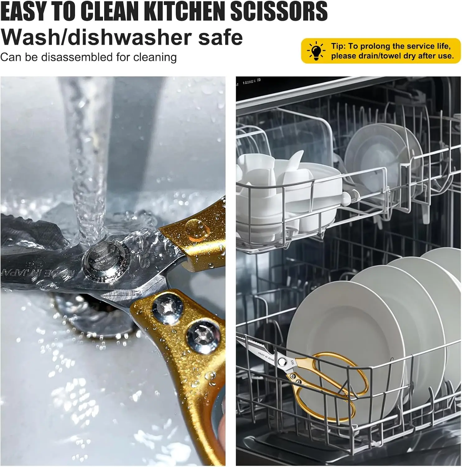 2 Pack Kitchen Scissors 8.5" Stainless Steel Kitchen Shears Heavy Duty Meat Scissors with Extra-Wide Handles, Sharp Gold Cooking