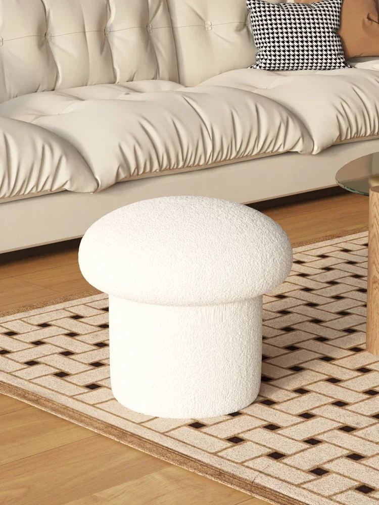 

Cream Style White Cashmere Stool Cute Mushroom Stool Household Small Bench Adult Low Stool Coffee Table Sofa round