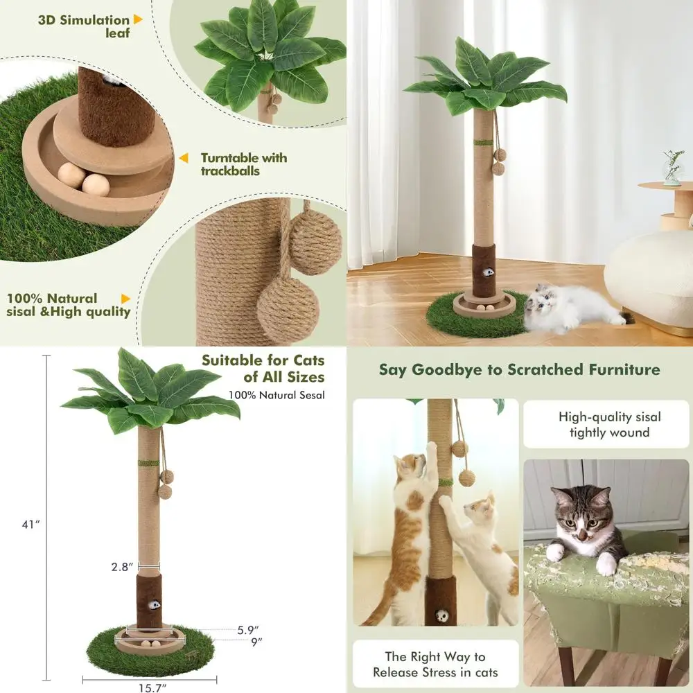 

Дерево-когтеточка для кошек высотой 35 дюймов с игрушкой-мышкой и интерактивным мячом для домашних кошек