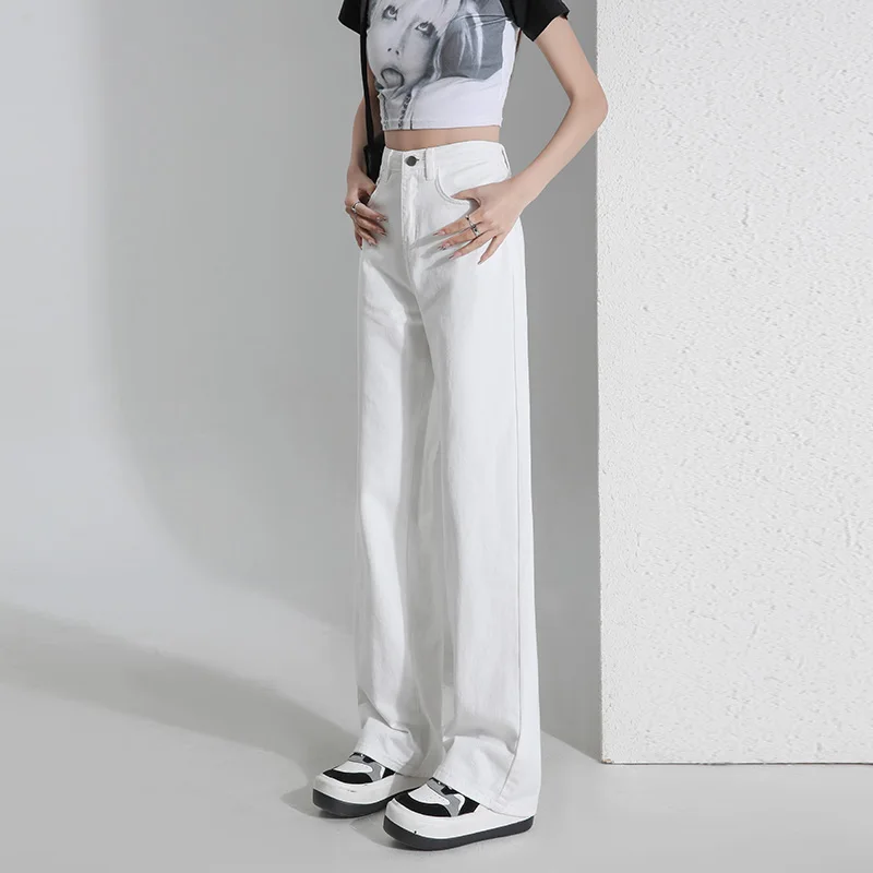 Comfortable Womens Jeans Leisure Skin Friendly Straight Tube Spring High Waist Loose Denim Wide Leg Lady Street Korean Trousers