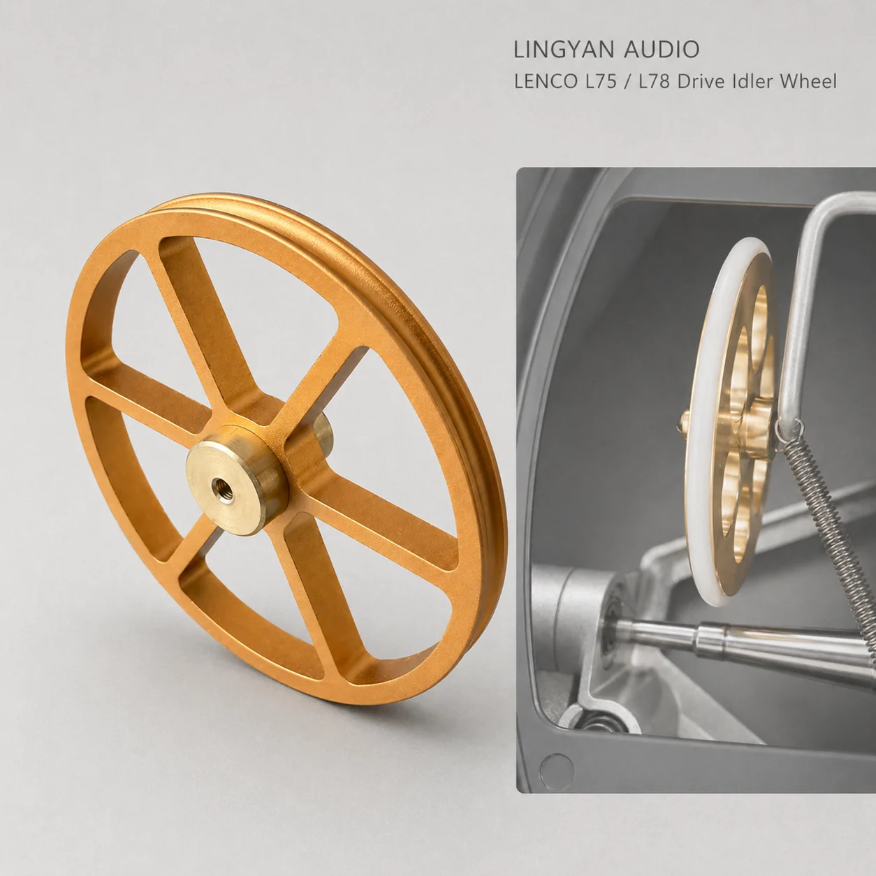 Solid Brass Idler Wheel Replacement, For LENCO L75 L78 Turntable, Drive Pulley Kit Equipped with Springs and Washers