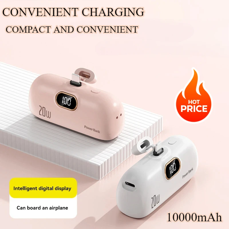 

10000mAh Mini Portable Power Bank Capsule Mobile Power Supply Emergency External Battery Fast Charger for Type-c IPhone