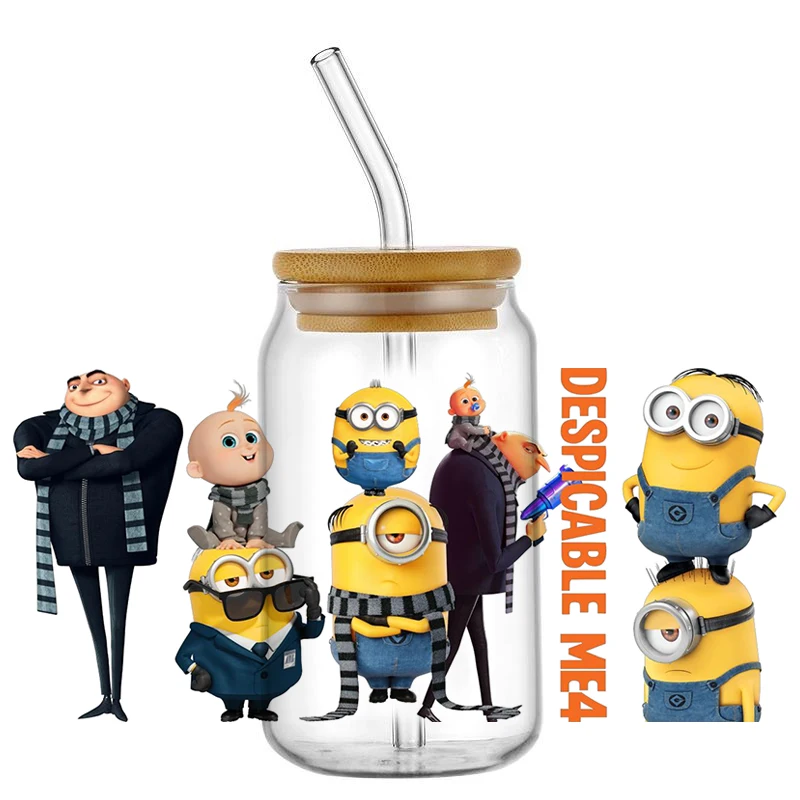 Cartoon Agent Gru Kevin 16OZ UV DTF Cup Wraps Transfer Sticker Yellow Man For Glass Libbey Can Bottle Samoprzylepny zmywalny DIY