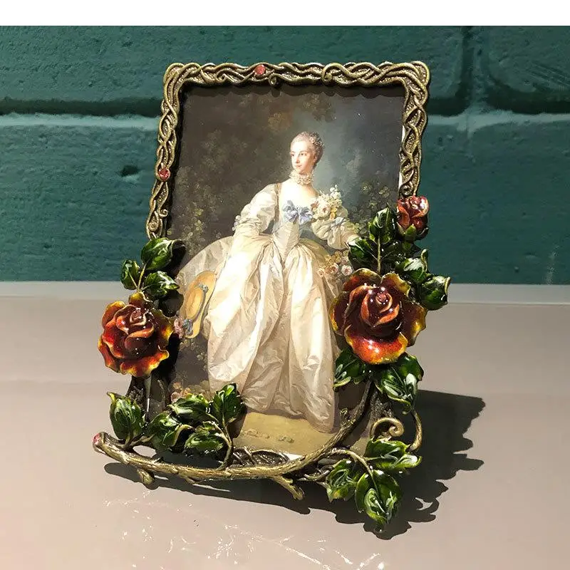 6/7 Inch Family Portrait Picture Frame Classical Rose Flower Dotted Photo Bedside Table Ornaments Vintage Home Decor