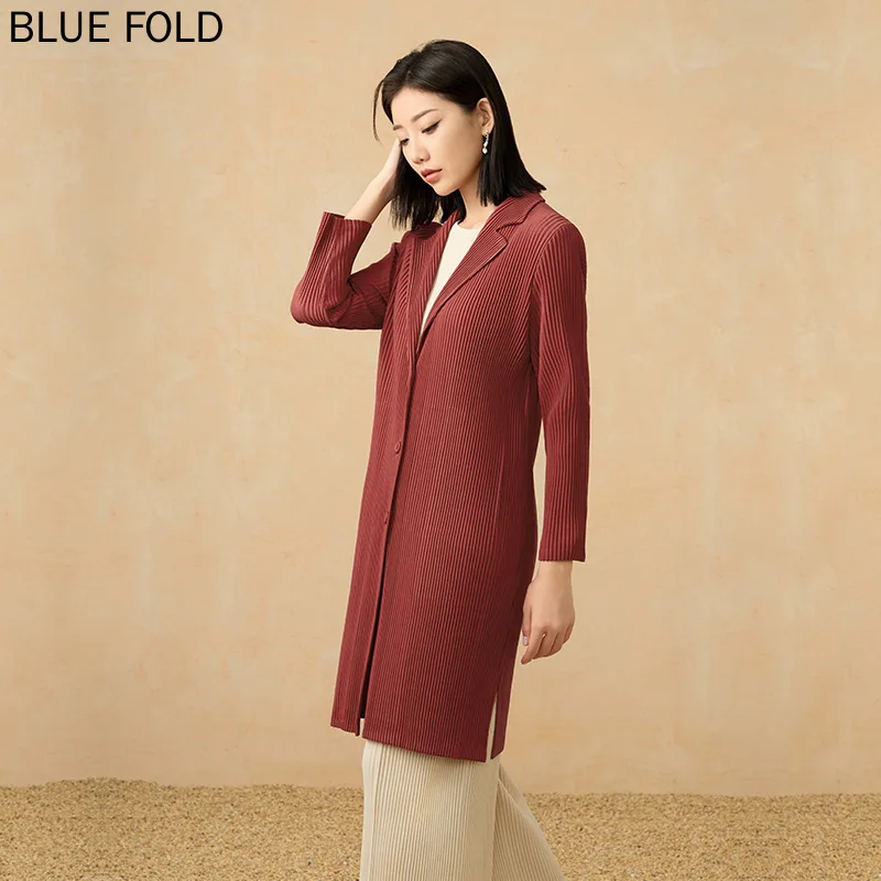 Miyake Suit Collar Jacket Autumn and Winter New Fashion Commuting Loose Slim Temperament Long Windbreake PLEATS Trench Coat