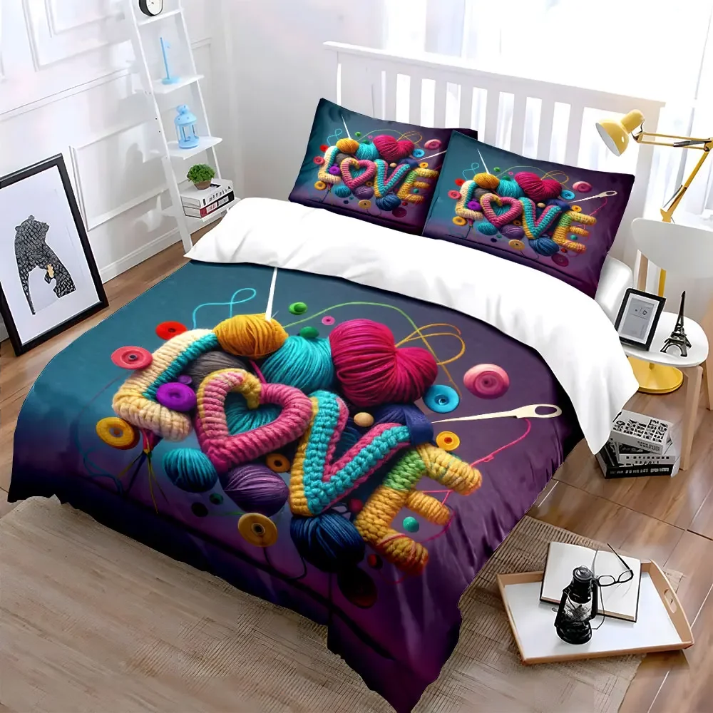 Colorful Yarn Crafting Kit Soft Comfortable Duvet Cover Bedding Set Included 1*Duvet Cover & 2*Pillowcases, gift