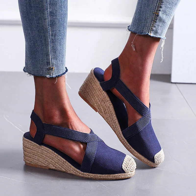 Grandi dimensioni estate donna tacchi alti espadrillas suola sandali con zeppa pantofola femminile paglia tessitura gladiatore Slingback scarpe da