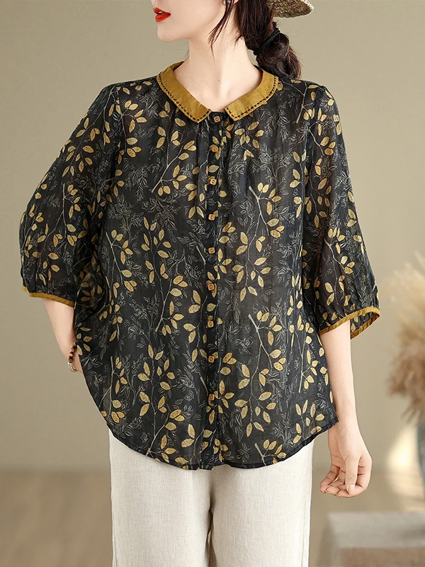 

Summer 2025 New Sle Women's Loose Casual Floral Cotton Linen irt Thin New Chinese Sle Top Vintage Commute Regular Sve