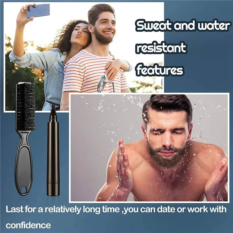 【ADORN】2X Kit penna per riempimento barba Matita da barbiere Impermeabile Strumento per lo styling della forma di riparazione naturale per baffi maschili a lunga durata (Nero)