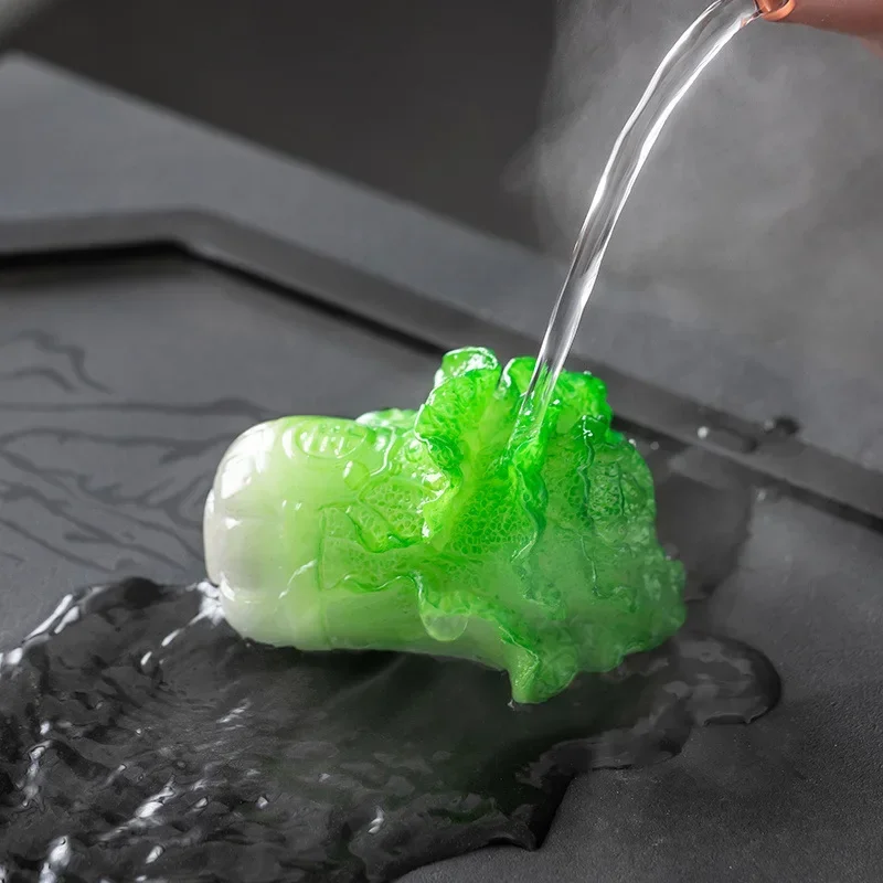 Color Changing Hot Water Cabbage Tea Pet Craft Ornament Wealth Gathering Kung Fu Tea Ceremony Accessory Home Table Decor Gift