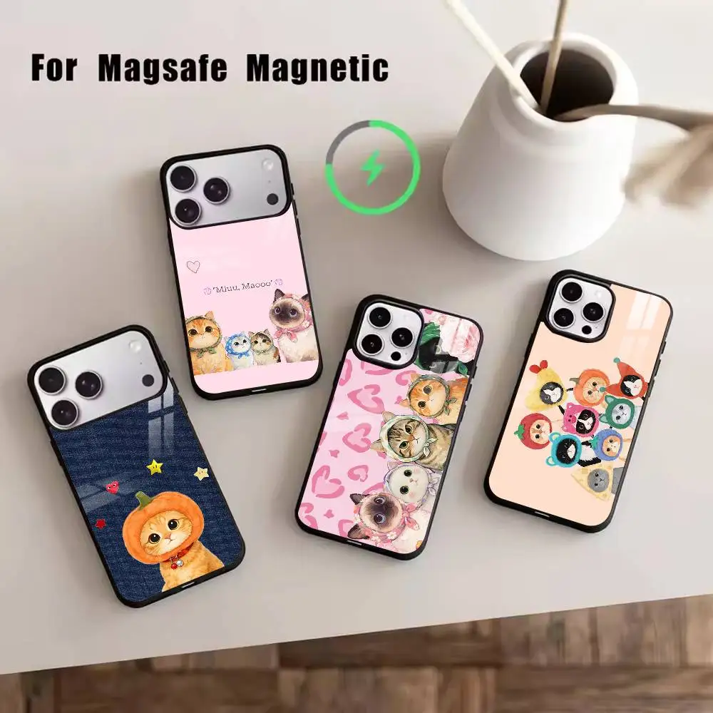 D-Cute cat Phone Case For iPhone17,16,15,14,13,12,11 Plus,Pro Magnetic with Magsafe Wireless Charging