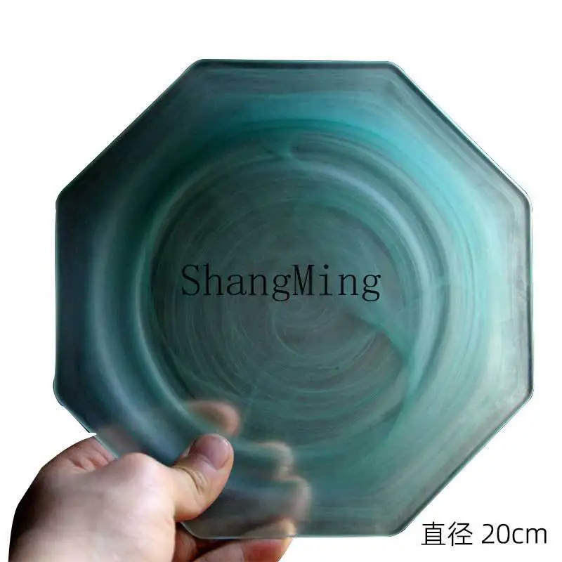 

PYH Medieval Glass Plate Cloud Mist Shredded Fruit Salad Fruit Plate Pot Support Original Western Food Premium Frosted