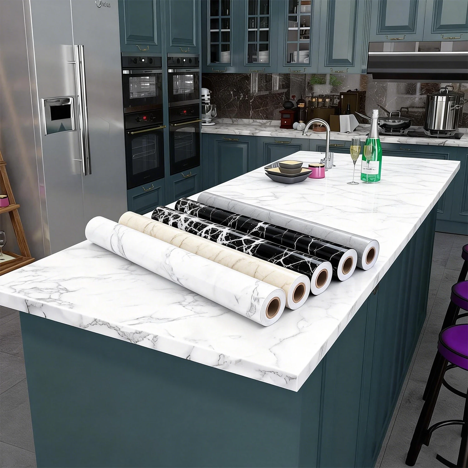 

55cm Marble Vinyl Self Adhesive Wallpaper Waterproof Contact Paper PVC Wall Stickers for Kitchen Livingroom Home Decorative Film