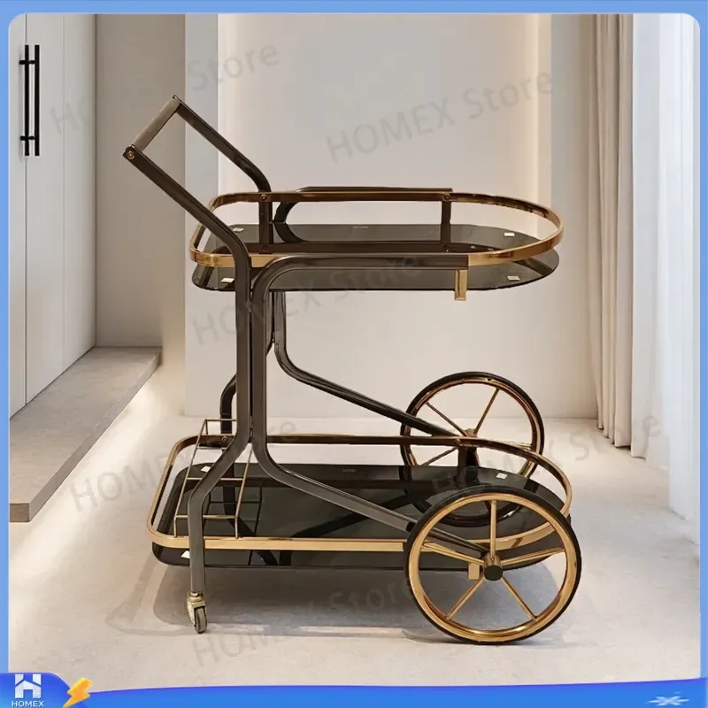 Luxury Hotel Food Service Cart Movable Cake Display Trolley Dim Sum Push Cart Stainless Steel Kitchen Delivery Wagon for