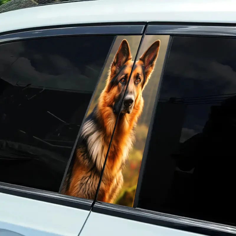A pair of German Shepherds staring into the distance pattern car stickers cartoon theme PVC B-pillar stickers self-adhesive