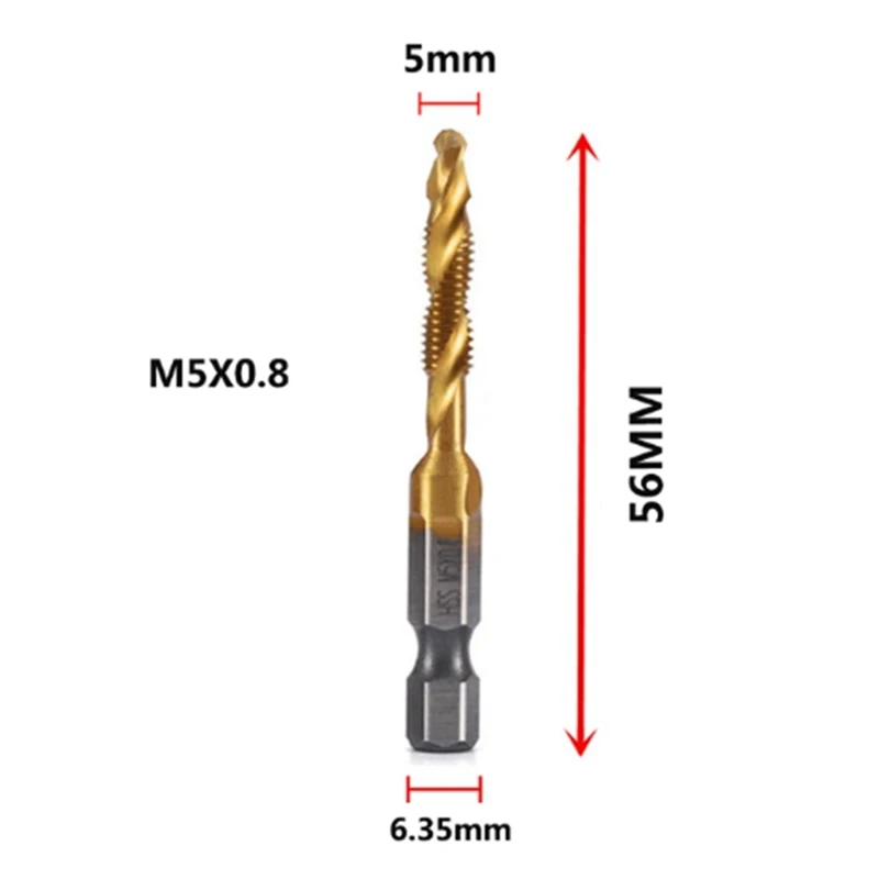 Promotion! M5x0.8Mm Hex Shank Titanium Plated HSS Screw Thread Metric Tap Drill Bits Screw Machine Compound Tap Open Chamfer Too