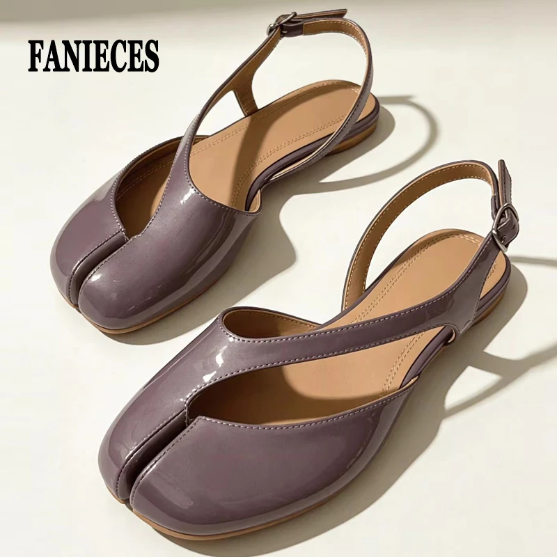 Luxury Tabi Flat Sandals Women Summer Patent Leather Split Toe Slingbacks Ballet Shoes Brand Designer Banquet Wedding Sandalias image 5