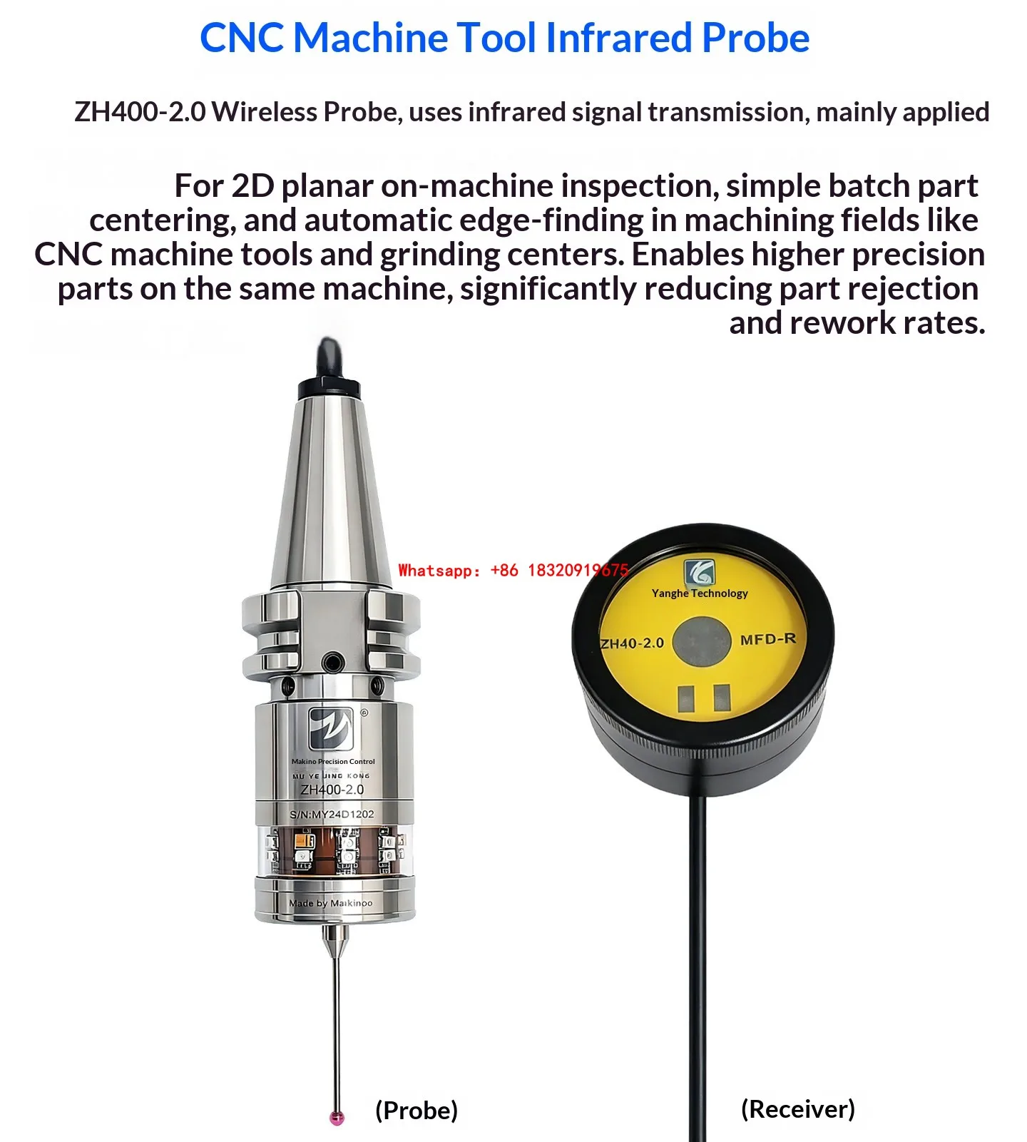 Cyclmotion ZH400-2.0 CNC wireless probe for machining centers 3D edge finder infrared probe for automatic centering