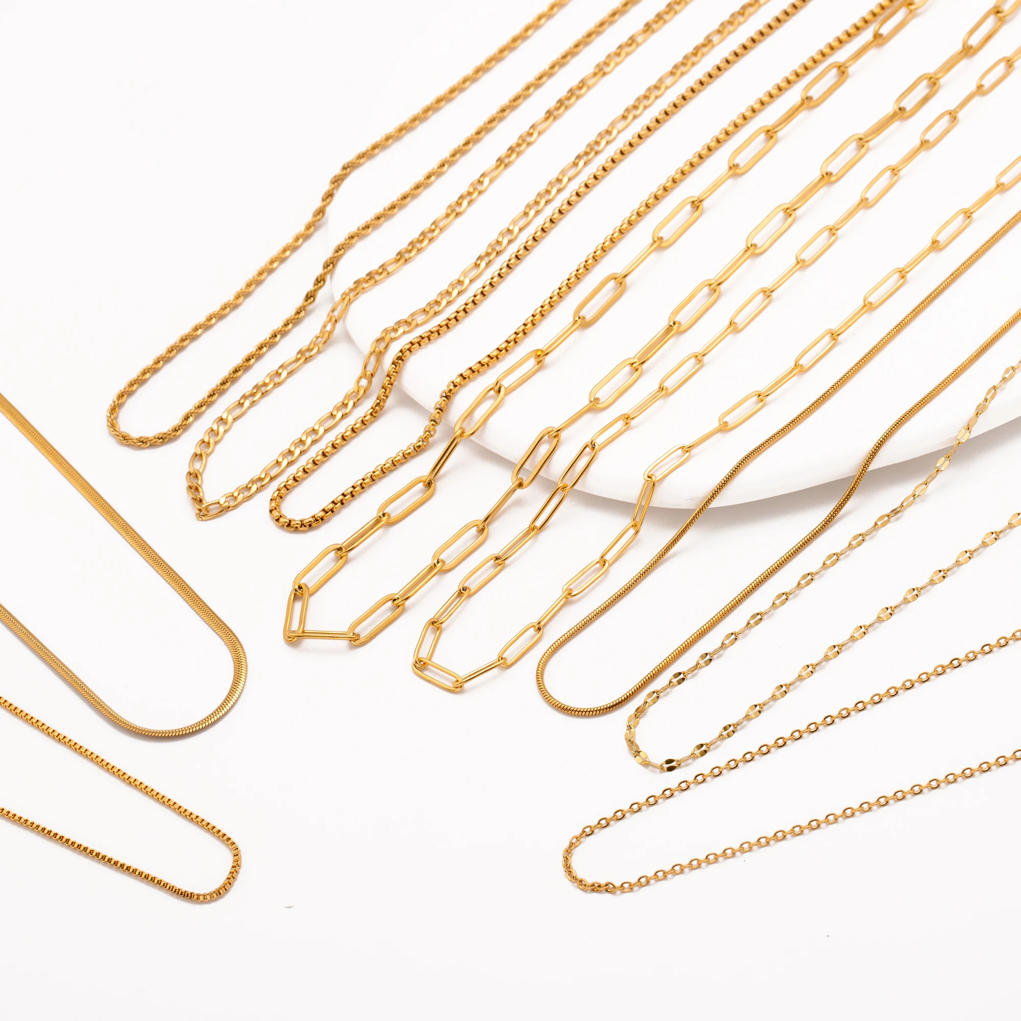 5Pcs/Lot Stainless Steel Chains Adjustable Length 45+5cm Cuba/O/Ripple/Twisted Chain DIY Jewelry Necklace With Lobster Clasp