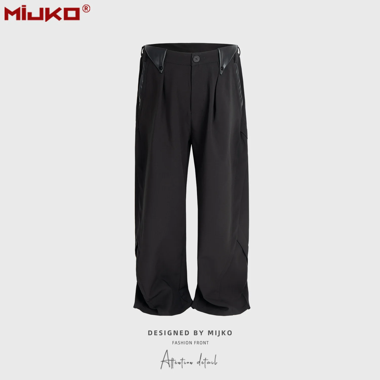 

Черные широкие брюки унисекс MIJKO со складками свободного покроя и кожаным лоскутным шитьем для мужчин и женщин