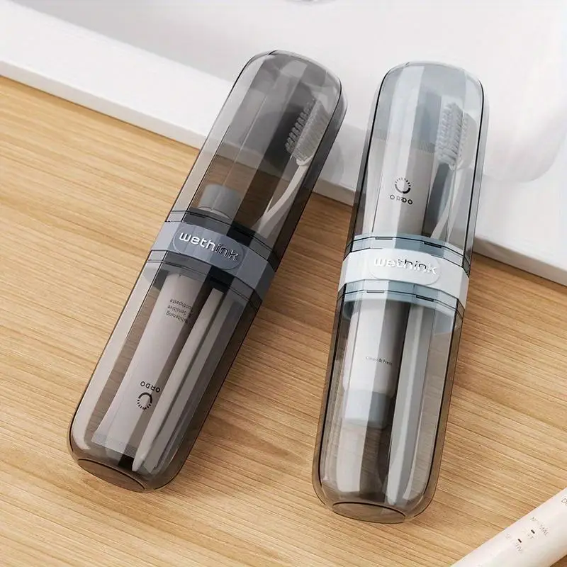 

Travel Essential: A Portable Toothbrush Set With A Travel-sized Mouthwash Cup And A Transparent Storage Box travel must have