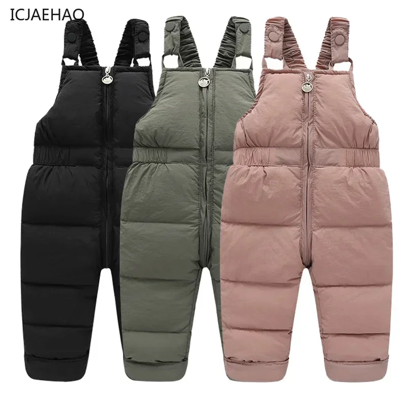 

ICJAEHAO Children Warm Overalls Girls Thick Pants Baby High Quality Kids Ski Down Overalls Autumn Winter New Boys Jumpsuit 1-6 Y