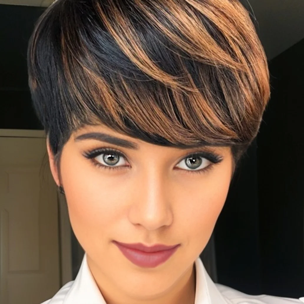 여성용 짧은 픽시컷 가발, 인모 레이어드 풀머신메이드 가발