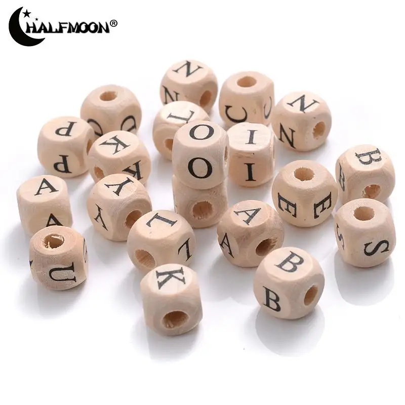 100/200Pcs 10mm Square Alphabet Beads Natural Hemu Wooden Letter Beads For Jewelry Toys Making DIY Baby Tool Choose Letter