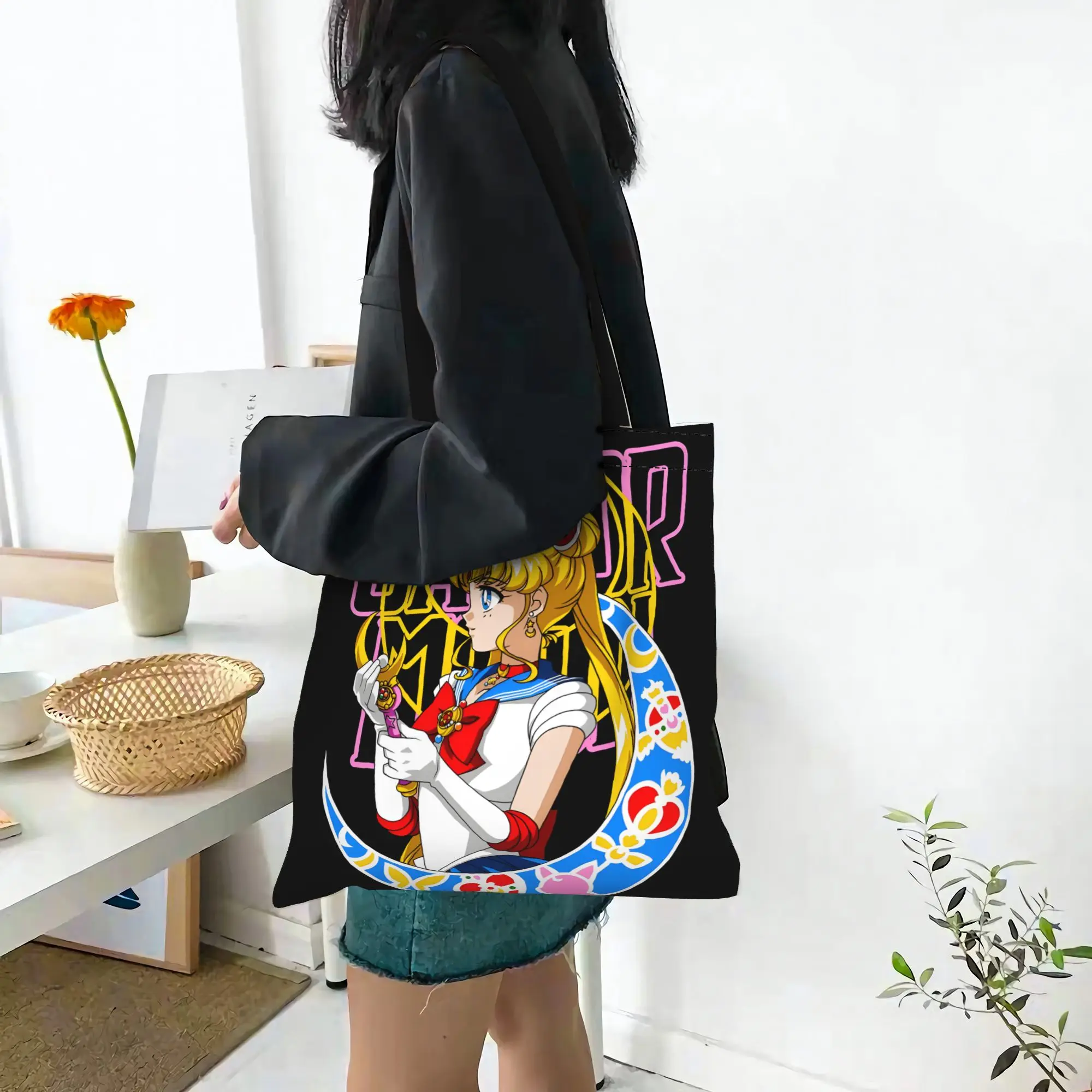 1PC Moon Princess Warrior Canvas Tote Bag Sailor Moon Canvas Tote Bag Perfect for Shopping Grocery Travel & Outdoor - view 5