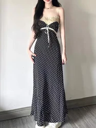 Vintage Elegant Holiday Lace Midi Dress Women Summer Korean Style Bow Strapless Dress Female Temperament Floral Design Clothing