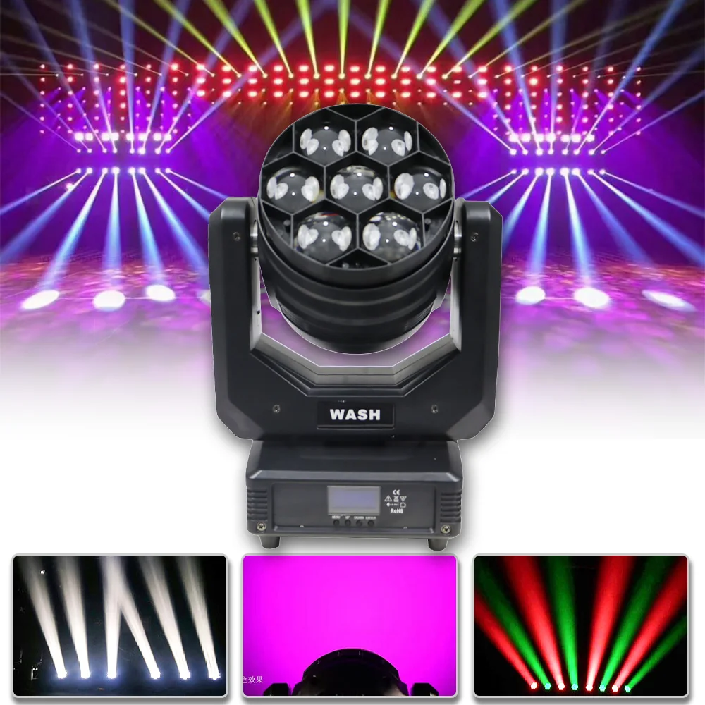 

LED 7x40w RGBW Beam Zoom DMX 17CH Wash Effect Moving Head Stage Light For Wedding Christmas Home Party Dj Disco Eu Warehouse