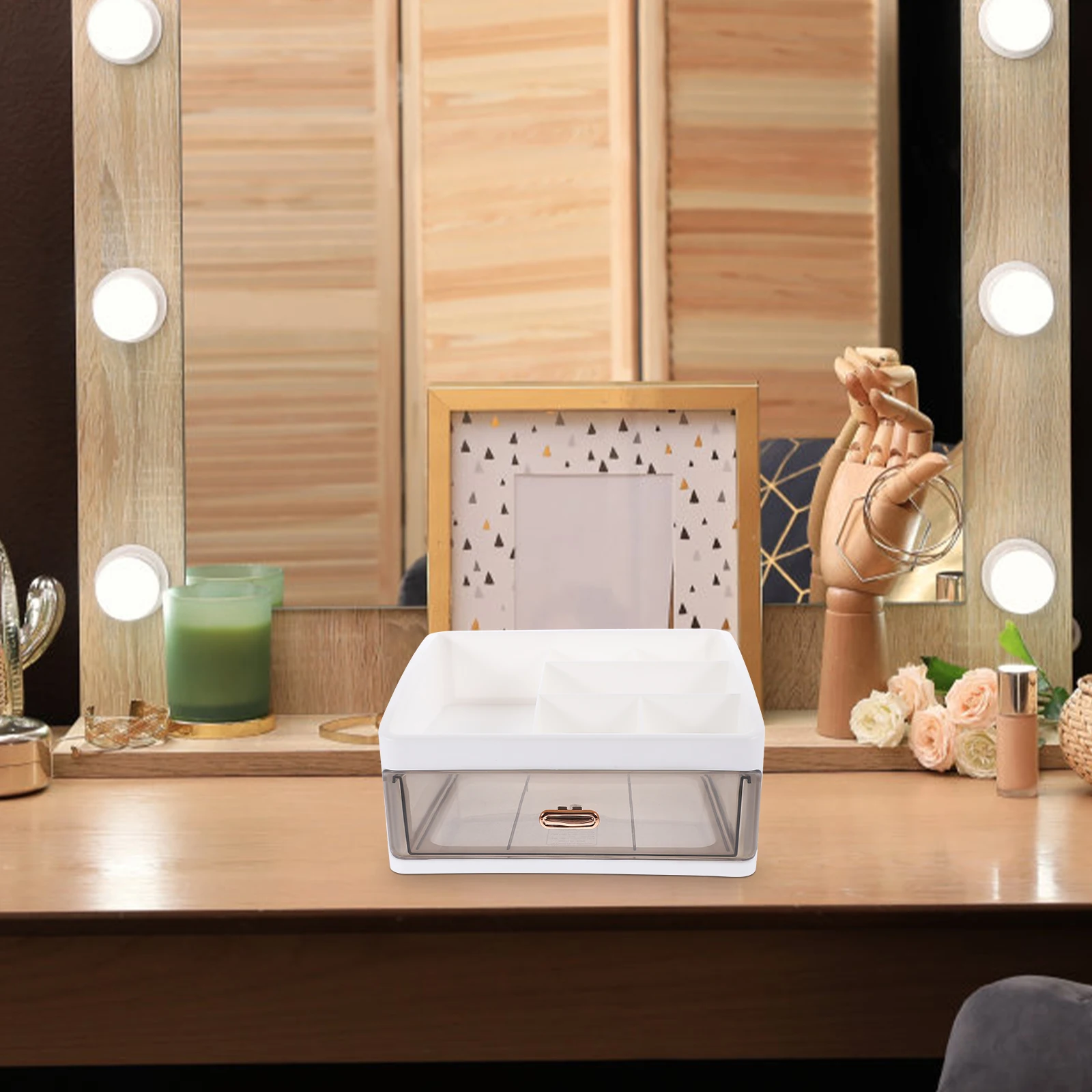 

PP Desktop Storage Box Office Sundries Organizer Large Capacity Divider Pen Tape Cutter Ruler Holder Desktop Organizer